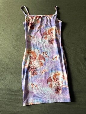 XS Renaissance Cherub Print Bodycon Mini Dress